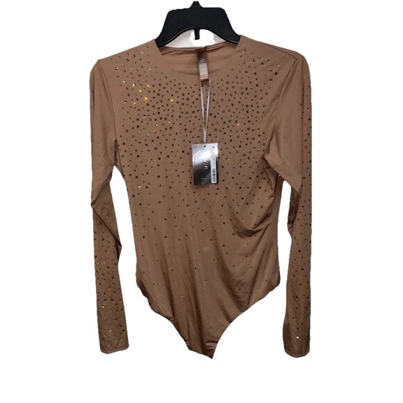 Skims x Swarovski JELLY SHEER LONG SLEEVE THONG BODYSUIT Sienna XL NEW - Picture 1 of 11